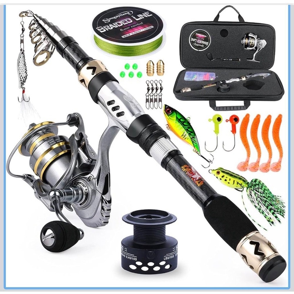 Fishing Rod Reel Combo with Telescopic Fishing Pole Spinning Reel Carrier Bag fo